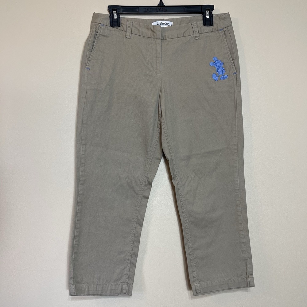 Disney Parks Mickey Mouse Embroidered Khaki Chino Pants Tan Women Size 6 Cropped